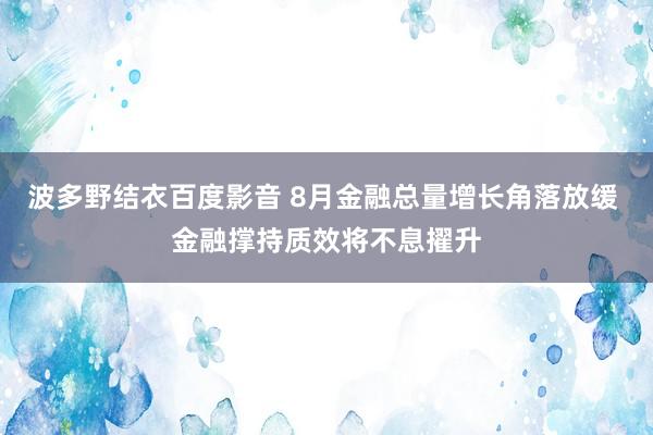 波多野结衣百度影音 8月金融总量增长角落放缓 金融撑持质效将不息擢升