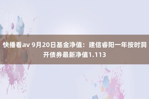 快播看av 9月20日基金净值：建信睿阳一年按时洞开债券最新净值1.113