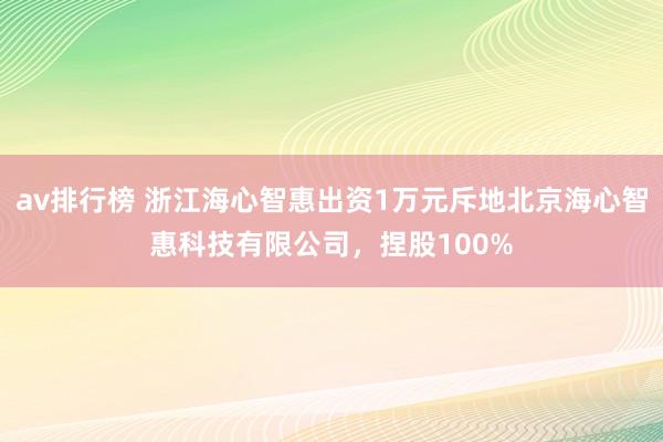 av排行榜 浙江海心智惠出资1万元斥地北京海心智惠科技有限公司，捏股100%