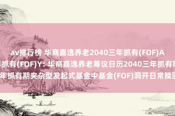 av排行榜 华商嘉逸养老2040三年抓有(FOF)A，华商嘉逸养老2040三年抓有(FOF)Y: 华商嘉逸养老筹议日历2040三年抓有期夹杂型发起式基金中基金(FOF)洞开日常赎回、编削转出业务的公告