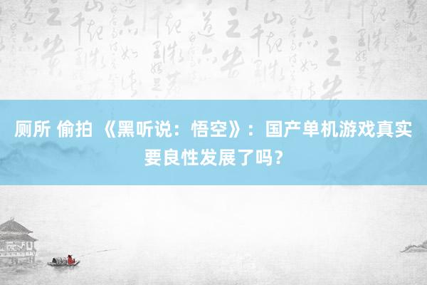 厕所 偷拍 《黑听说：悟空》：国产单机游戏真实要良性发展了吗？