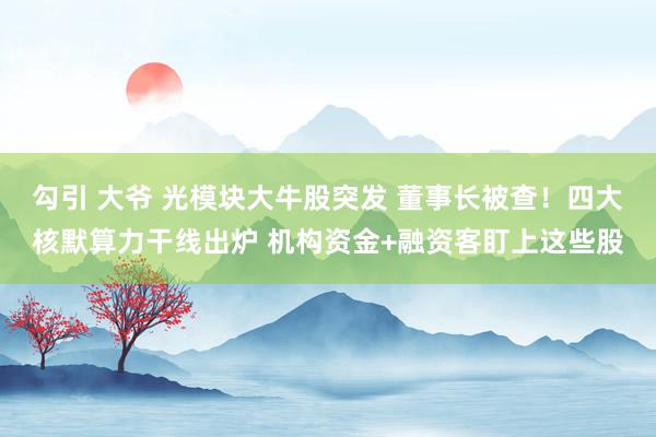 勾引 大爷 光模块大牛股突发 董事长被查！四大核默算力干线出炉 机构资金+融资客盯上这些股