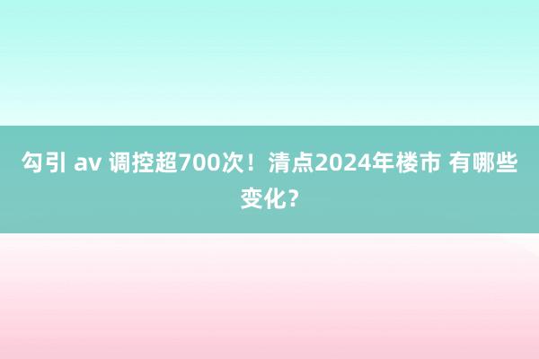 勾引 av 调控超700次！清点2024年楼市 有哪些变化？