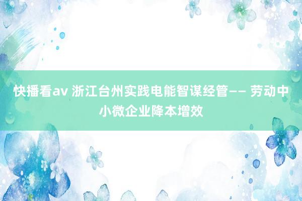 快播看av 浙江台州实践电能智谋经管—— 劳动中小微企业降本增效