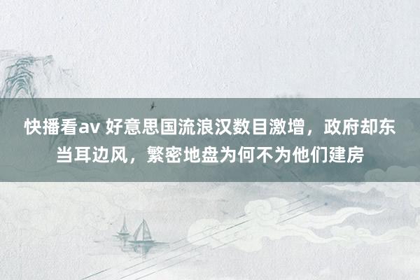 快播看av 好意思国流浪汉数目激增，政府却东当耳边风，繁密地盘为何不为他们建房