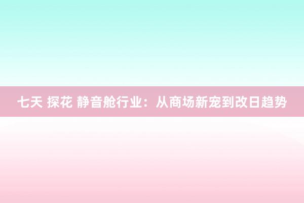 七天 探花 静音舱行业：从商场新宠到改日趋势